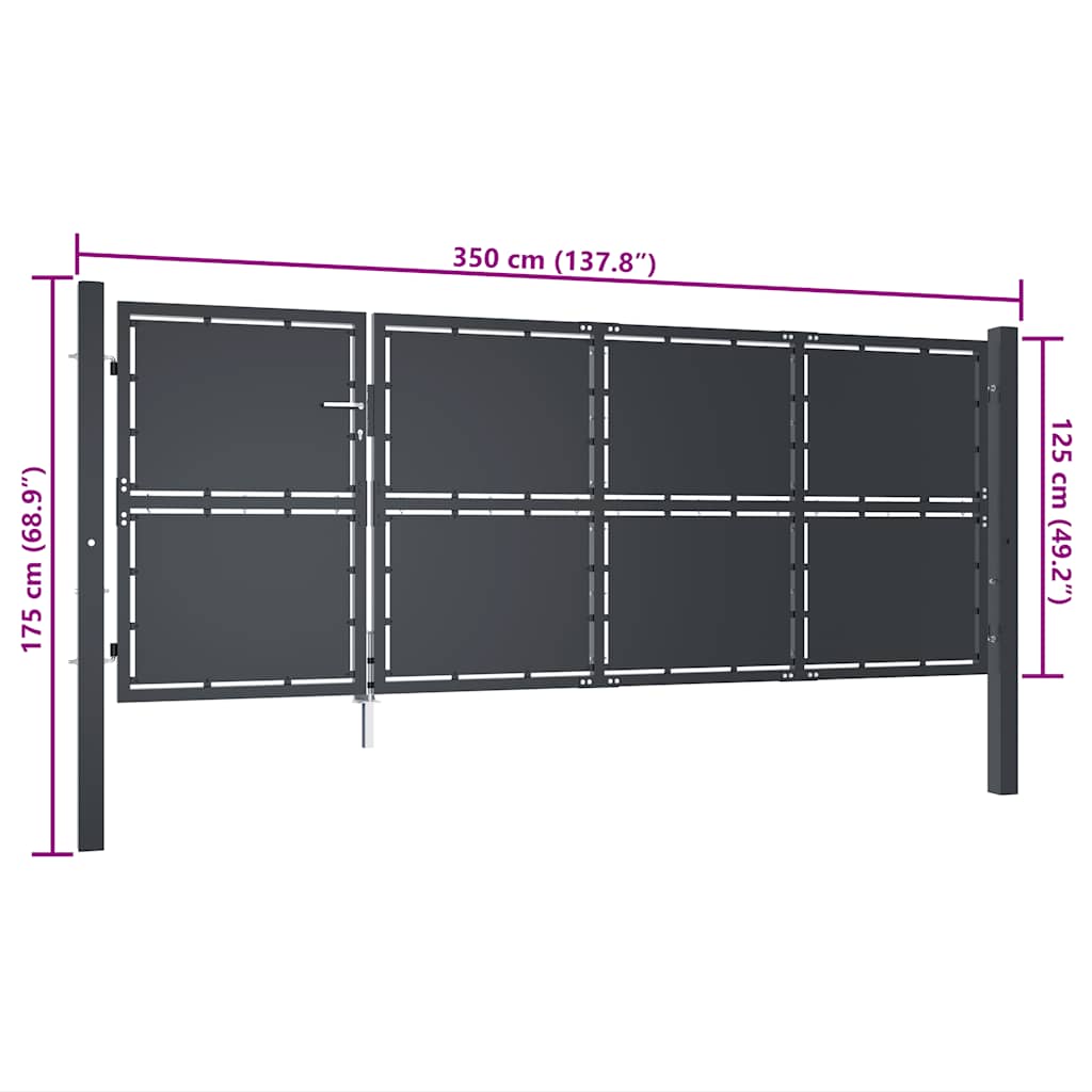 vidaXL Πόρτα Περίφραξης Κήπου Ανθρακί 350 x 125 εκ. Ατσάλινη