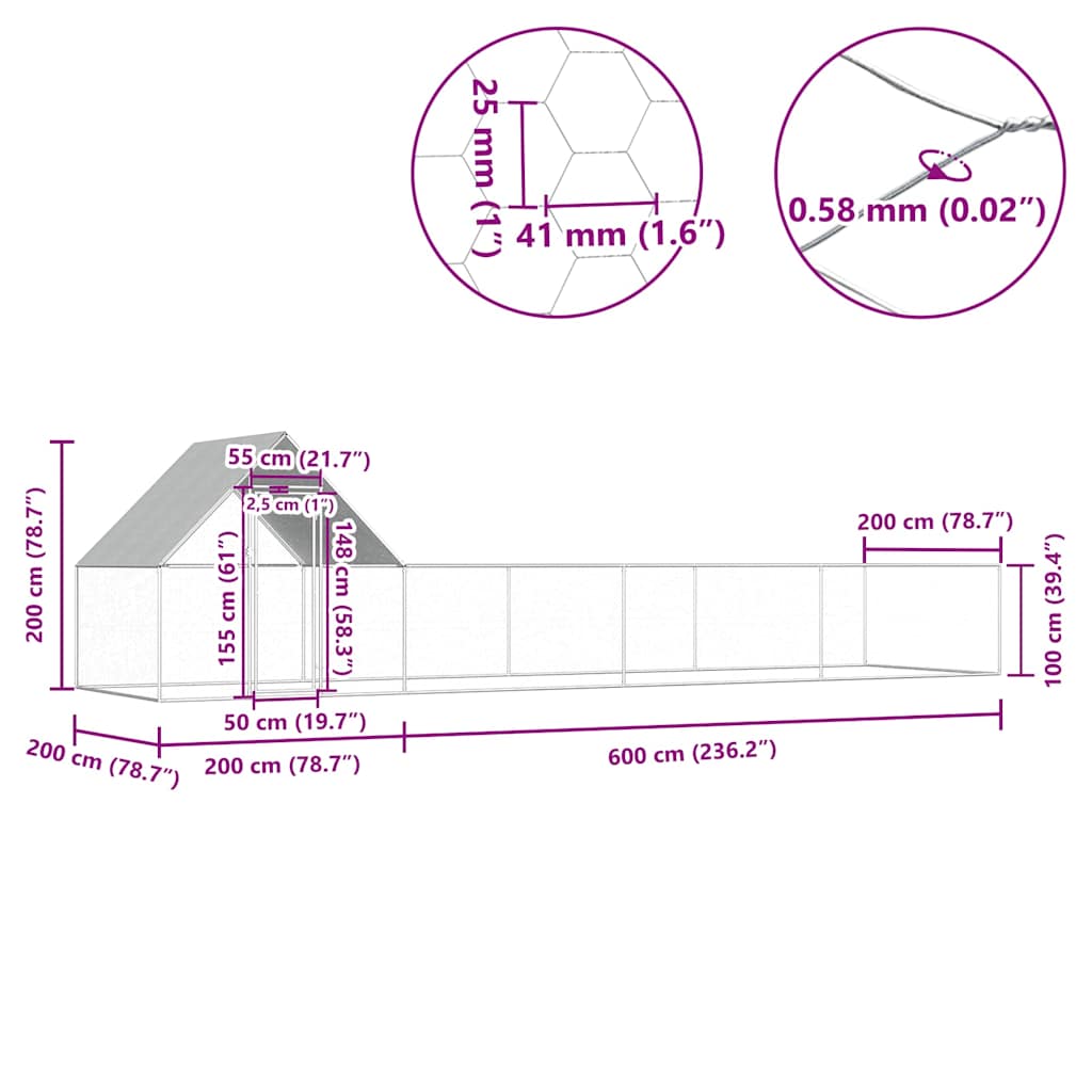 vidaXL Κοτέτσι 8 x 2 x 2 μ. από Γαλβανισμένο Χάλυβα