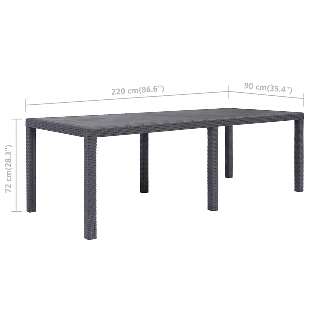 vidaXL Τραπέζι Κήπου Καφέ με Εμφάνιση Ρατάν 220x90x72 εκ. Πλαστικό
