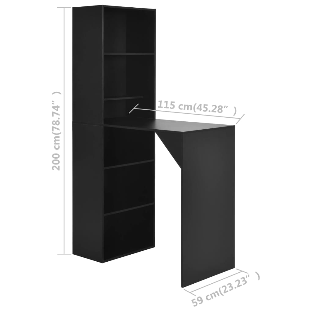 vidaXL Τραπέζι Μπαρ με Ράφι Μαύρο 115 x 59 x 200 εκ.