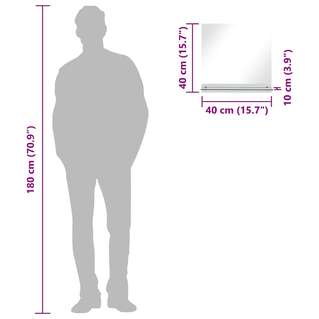 vidaXL Καθρέφτης Τοίχου με Ράφι 40 x 40 εκ. από Ψημένο Γυαλί