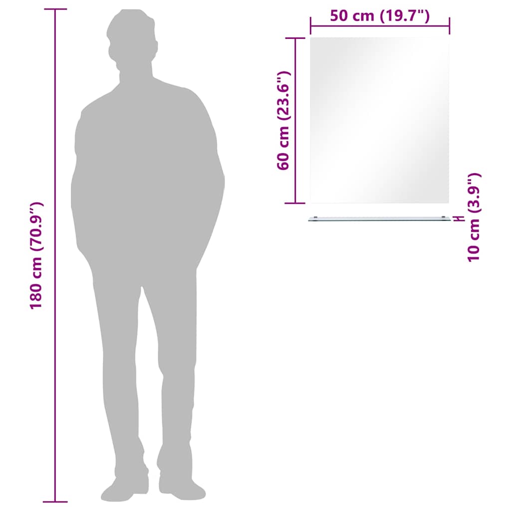 vidaXL Καθρέφτης Τοίχου με Ράφι 50 x 60 εκ. από Ψημένο Γυαλί