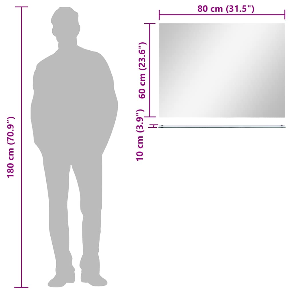 vidaXL Καθρέφτης Τοίχου με Ράφι 80 x 60 εκ. από Ψημένο Γυαλί