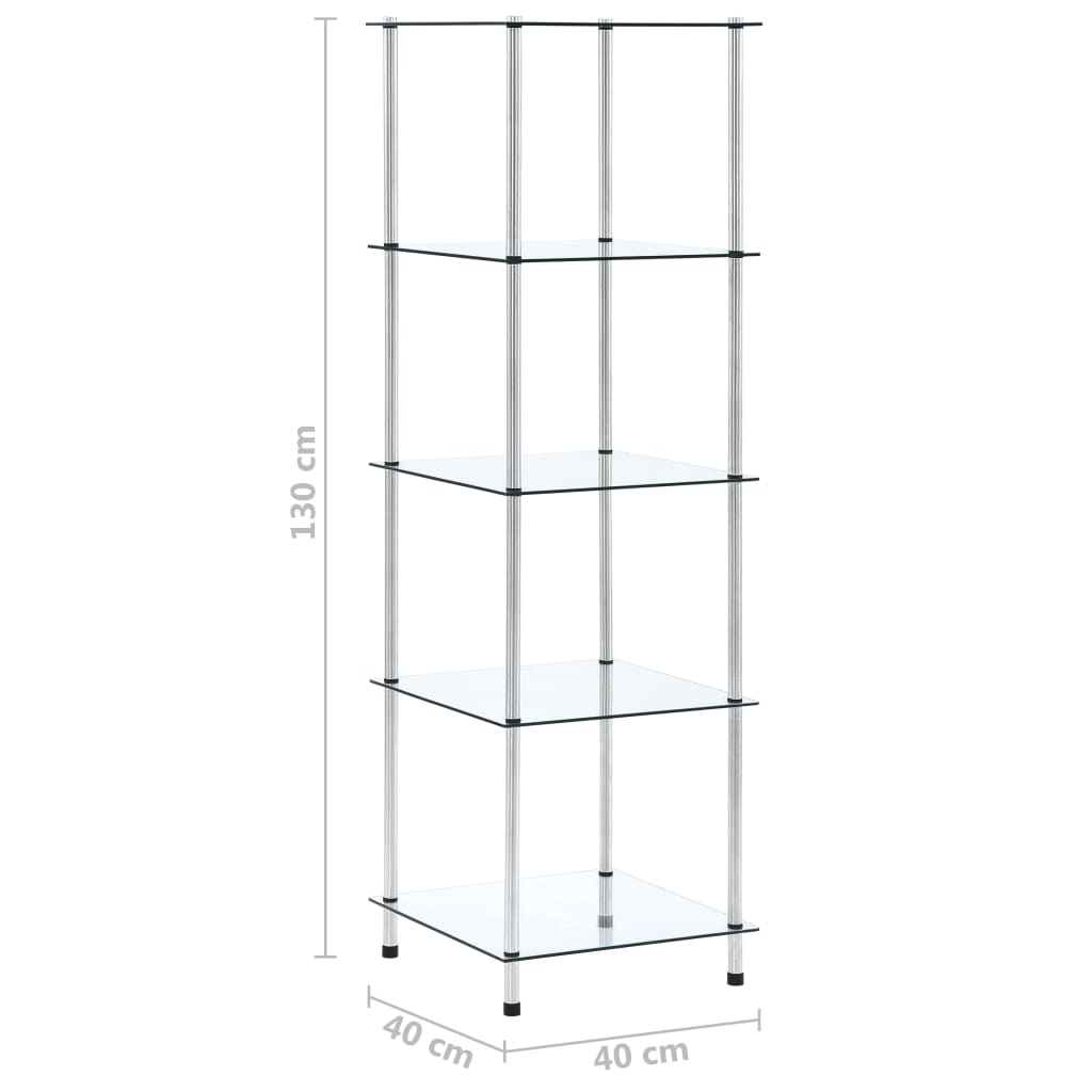 vidaXL Ράφι Διαφανές 5 Επιπέδων 40 x 40 x 130 εκ. από Ψημένο Γυαλί