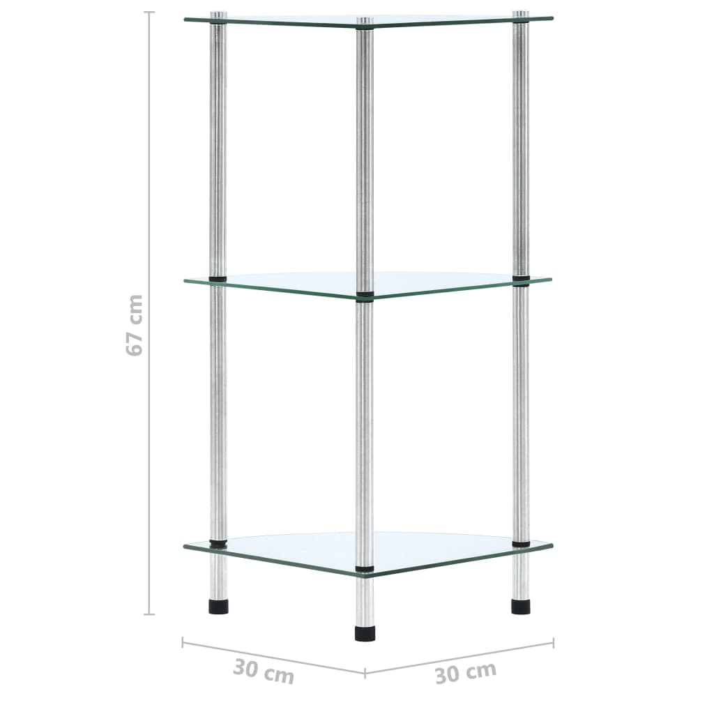 vidaXL Ράφι Διαφανές 3 Επιπέδων 30 x 30 x 67 εκ. από Ψημένο Γυαλί