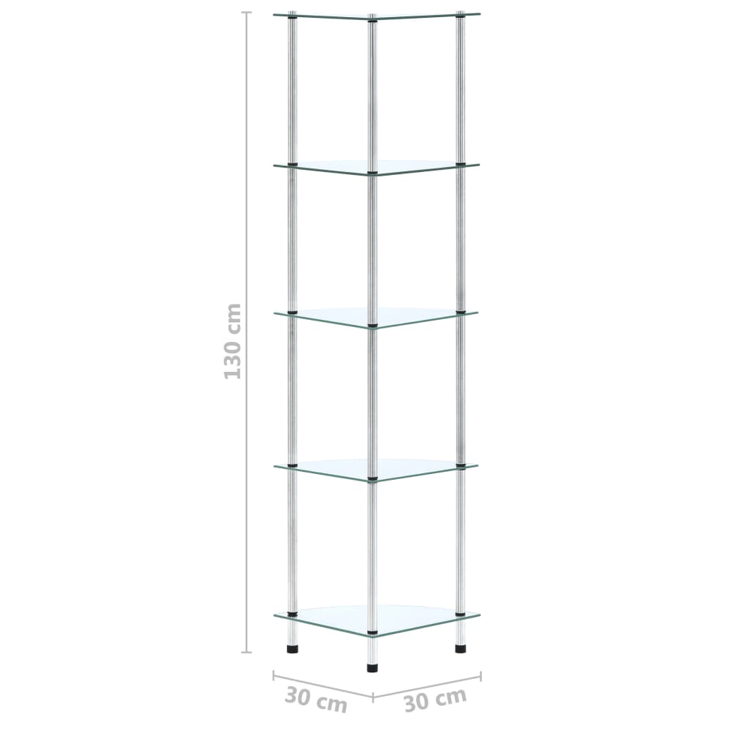 vidaXL Ράφι Διαφανές 5 Επιπέδων 30 x 30 x 130 εκ. από Ψημένο Γυαλί