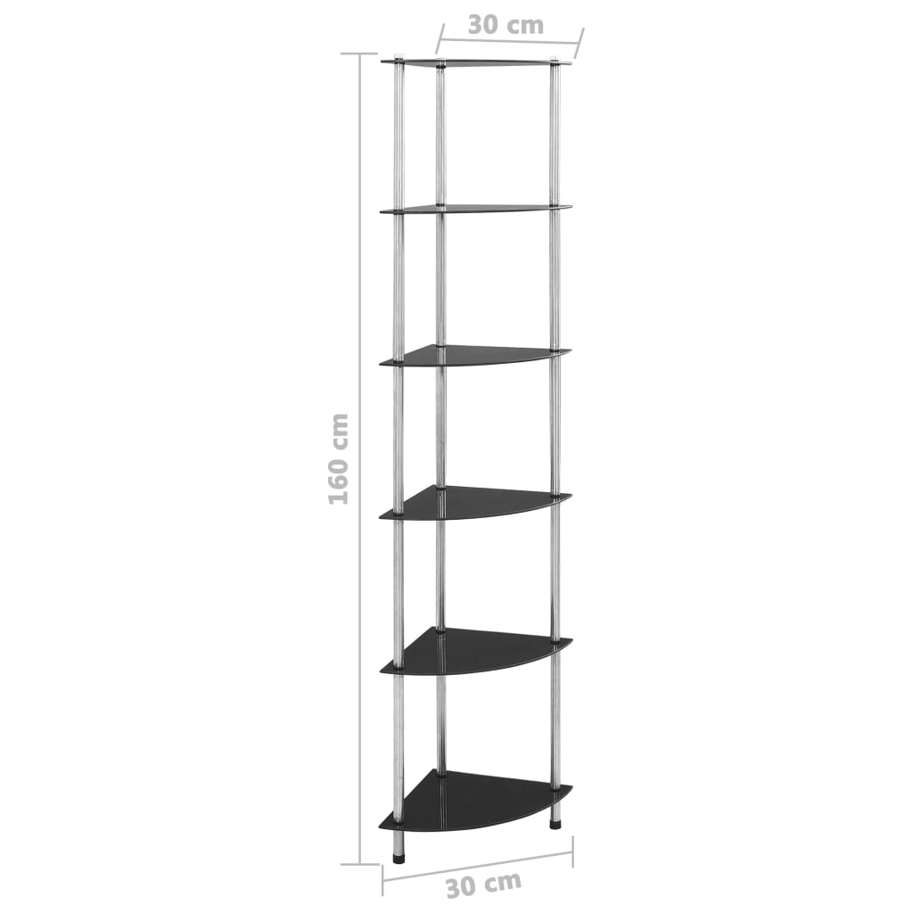 vidaXL Ραφιέρα 6 Επιπέδων Μαύρη 30 x 30 x 160 εκ. από Ψημένο Γυαλί
