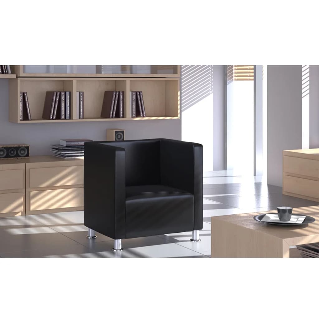 vidaXL Πολυθρόνα Cube Μαύρη από Συνθετικό Δέρμα