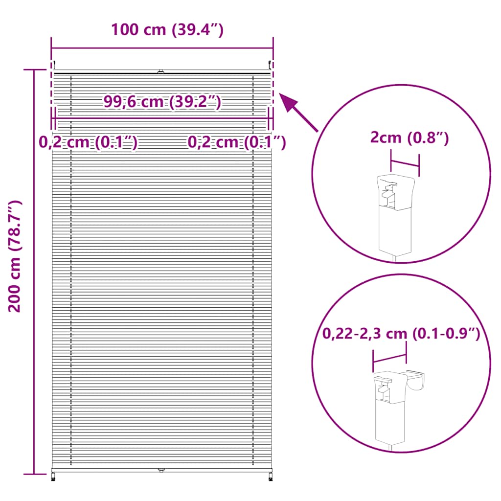 vidaXL Πλισέ στόρι σκίασης 100 x 200cm Λευκό