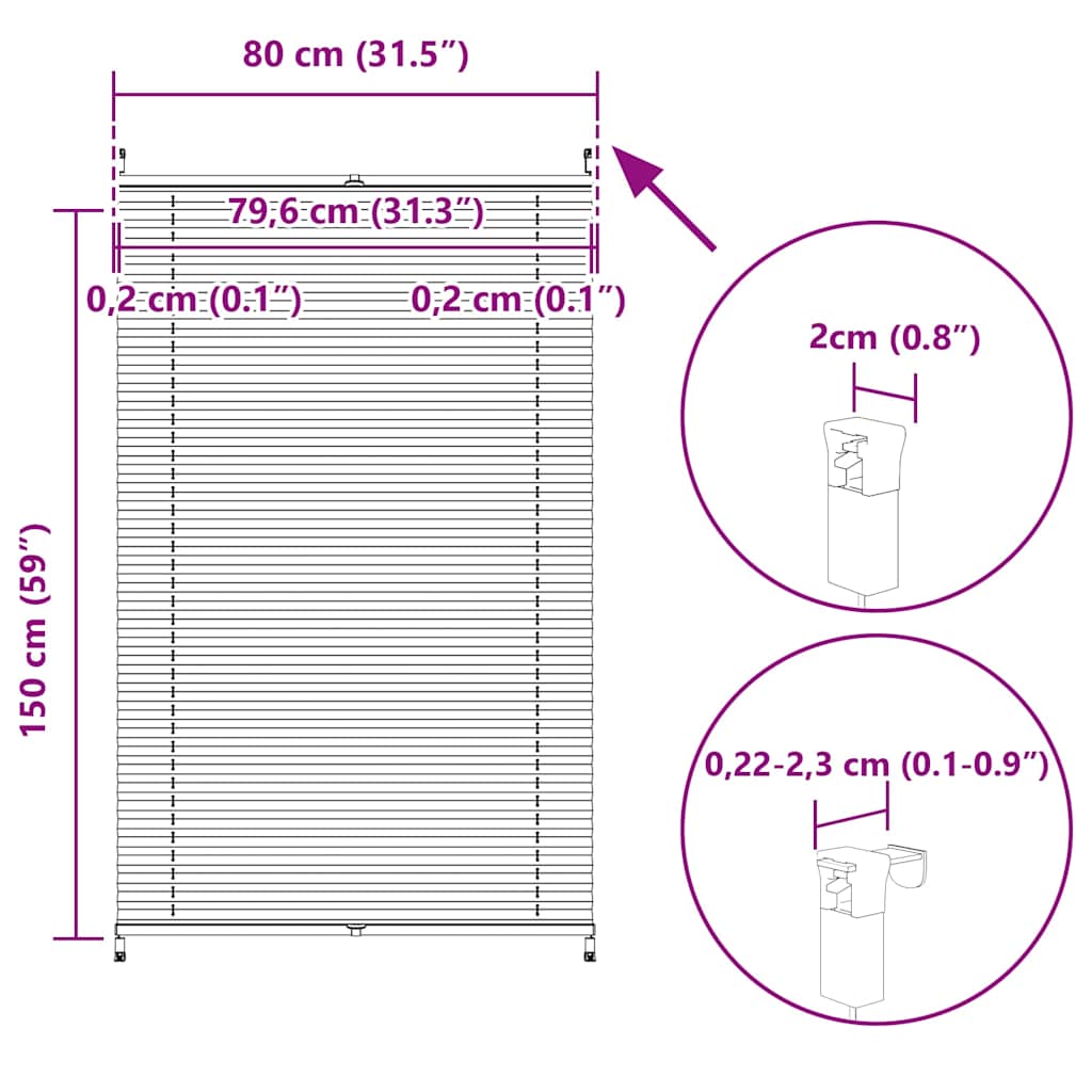 Pleated roller blind 80x150cm Cream