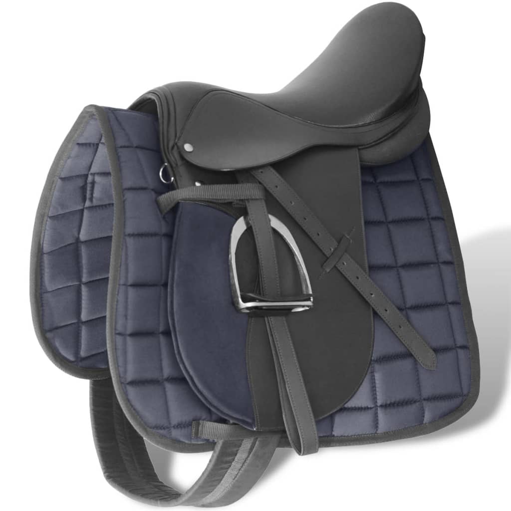 Horse Riding Saddle Set 18 cm 5-in-1 Genuine Leather Black