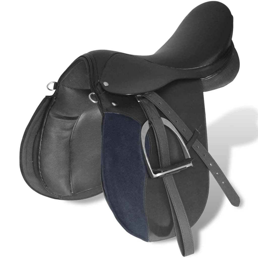 Horse Riding Saddle Set 18 cm 5-in-1 Genuine Leather Black