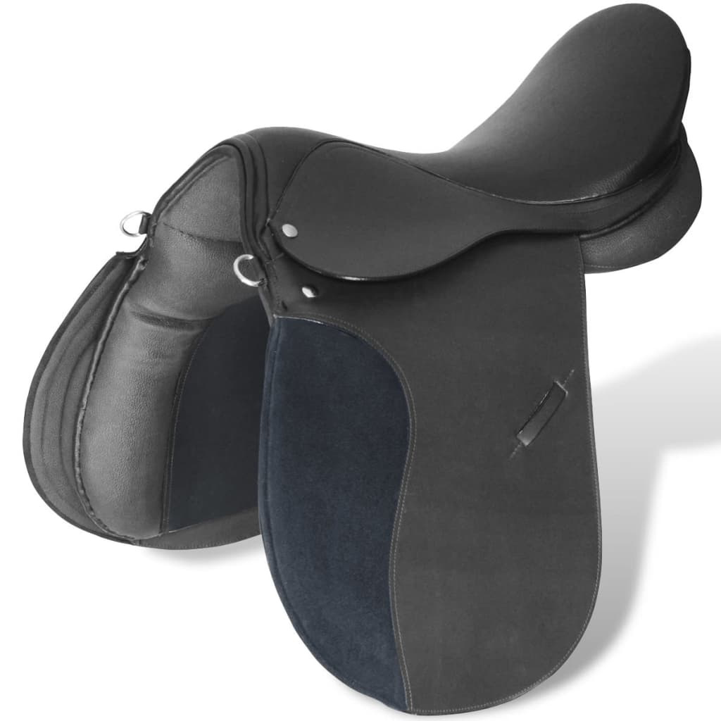 Horse Riding Saddle Set 18 cm 5-in-1 Genuine Leather Black