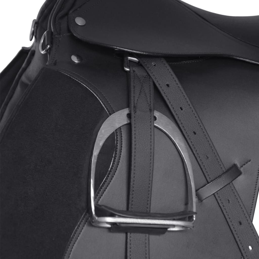 Horse Riding Saddle Set 18 cm 5-in-1 Genuine Leather Black