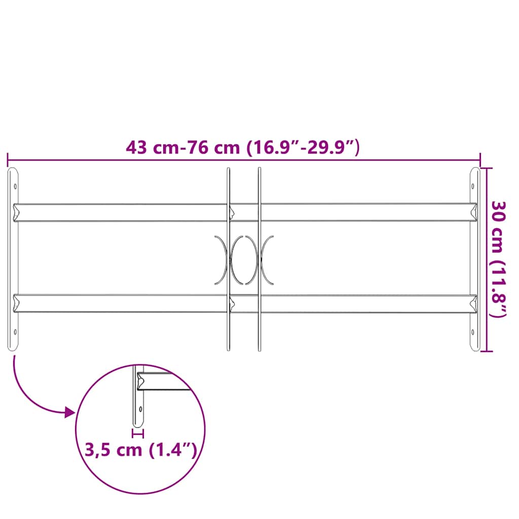 Κάγκελα Παραθύρων Ασφαλείας Ρυθμιζόμενα με 2 Μπάρες 500-650 χιλ.