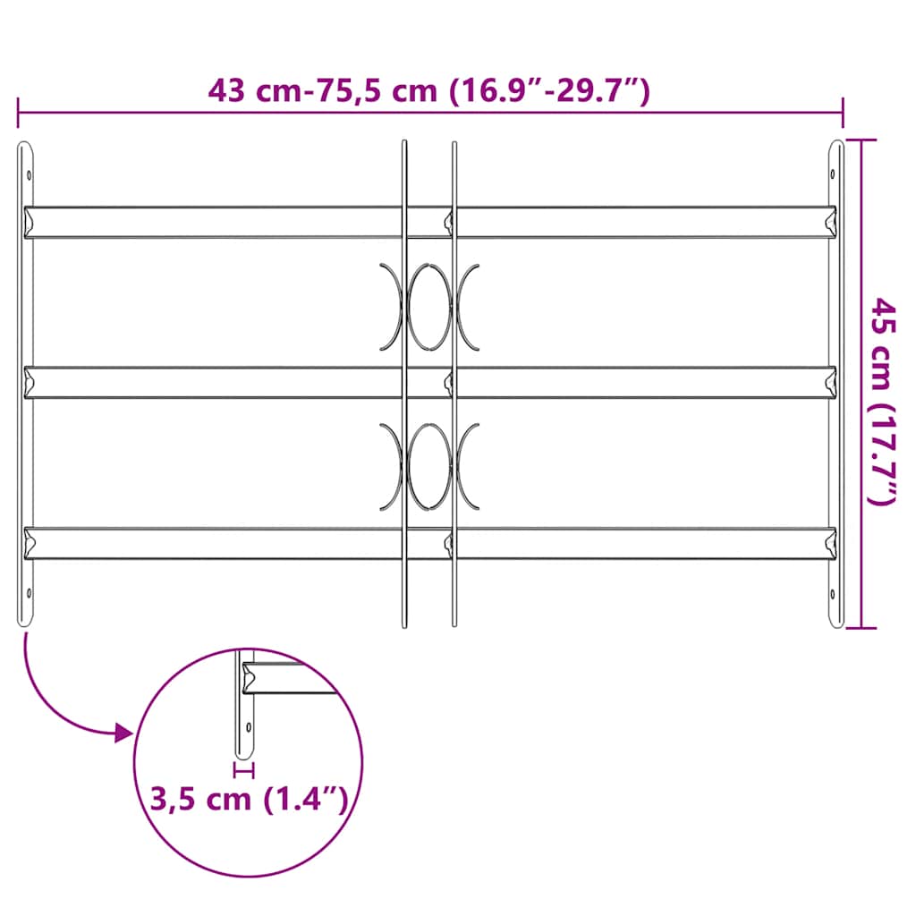 Κάγκελα Παραθύρων Ασφαλείας Ρυθμιζόμενα με 3 Μπάρες 500-650 χιλ.