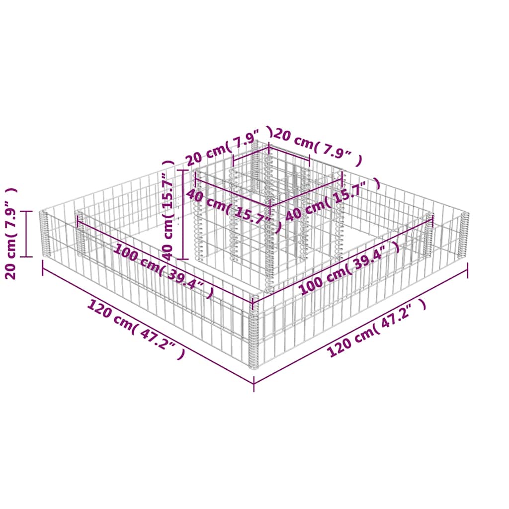 vidaXL Συρματοκιβώτιο Γλάστρα 120 x 120 x 20 εκ. Γαλβανισμένος Χάλυβας