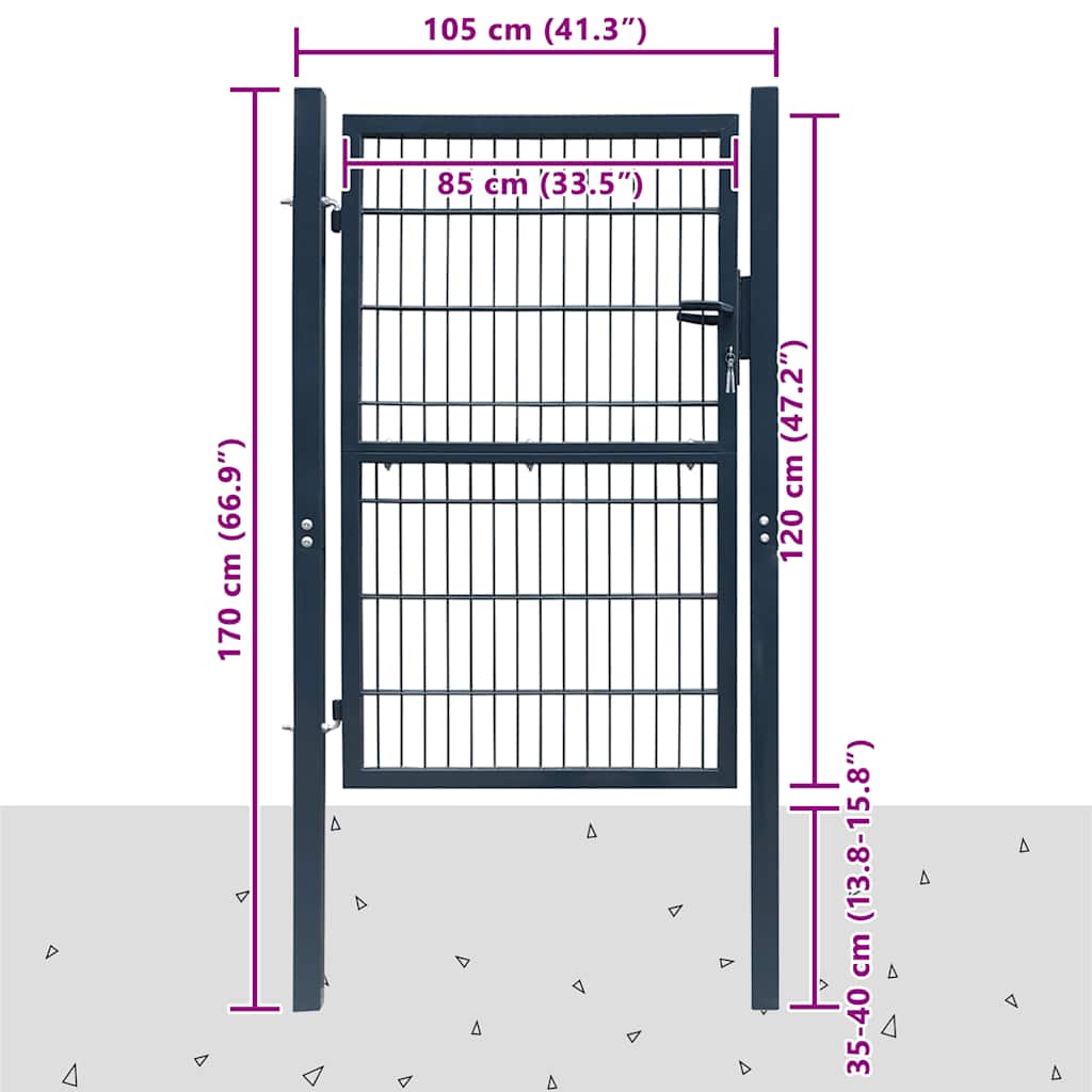 vidaXL Πόρτα Περίφραξης 2D (Μονή) Ανθρακί Γκρι 100x120 εκ.