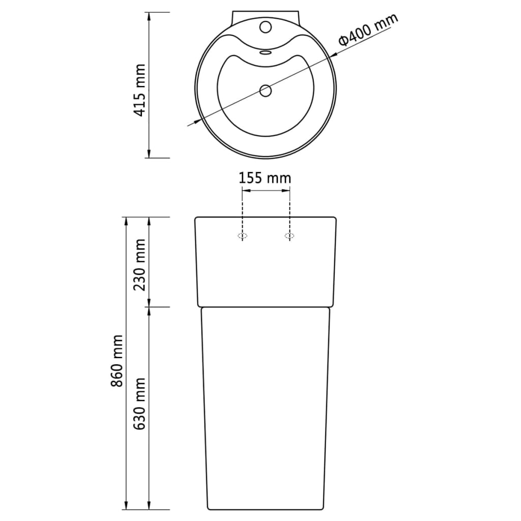 Νιπτήρας Επιδαπέδιος Στρογγυλός με Οπή Βρύσης/Υπερχ. Λευκός Κεραμικός