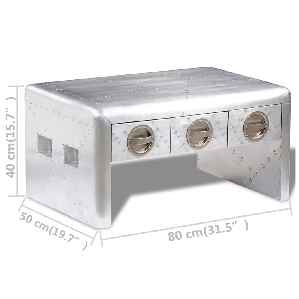 vidaXL Τραπεζάκι Σαλονιού Vintage Aviator με 3 Συρτάρια από Αλουμίνιο