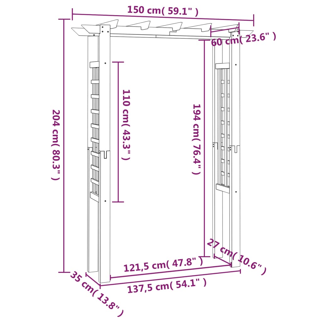 vidaXL Πέργκολα Είσοδος - Αψίδα 150 x 60 x 204 εκ. Εμποτισμένο Ξύλο