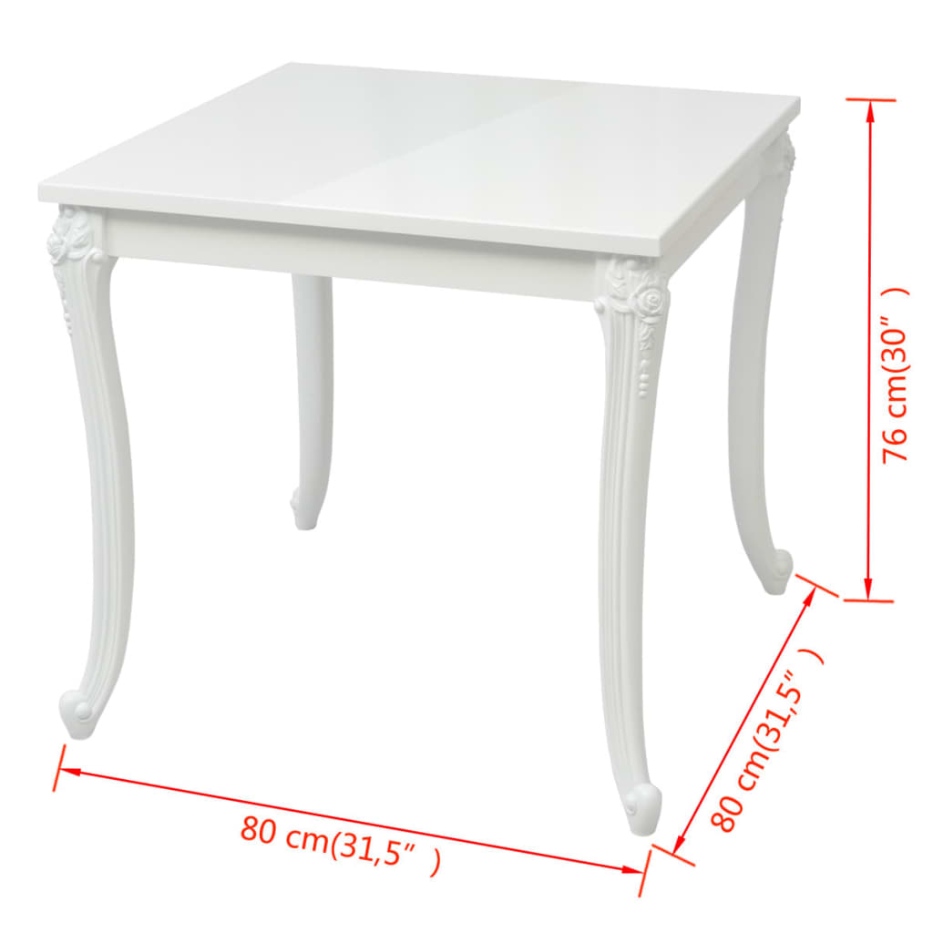 vidaXL Τραπεζαρία Γυαλιστερή Λευκή 80 x 80 x 76 εκ.