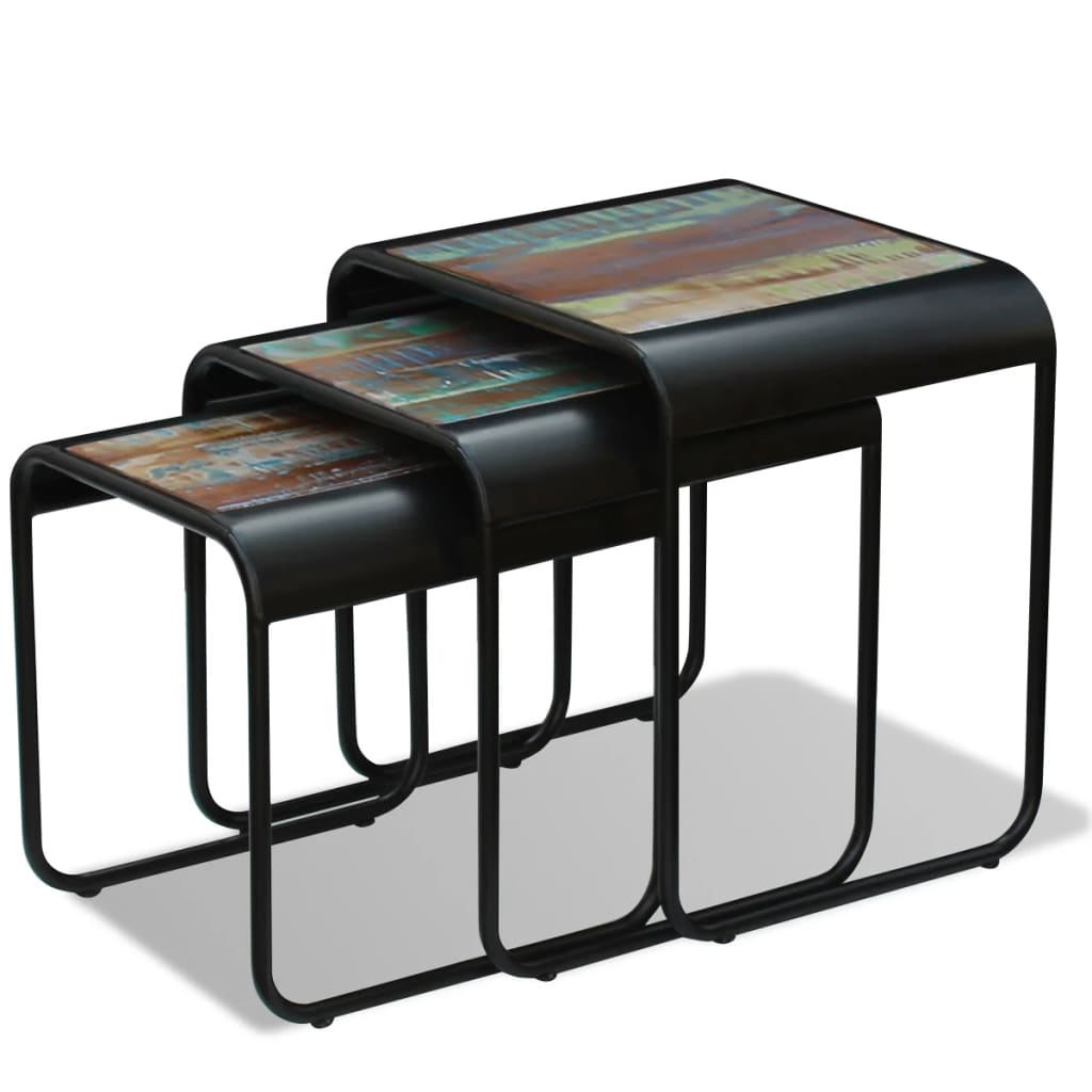 vidaXL Τραπεζάκια Ζιγκόν 3 τεμ. από Μασίφ Ανακυκλωμένο Ξύλο