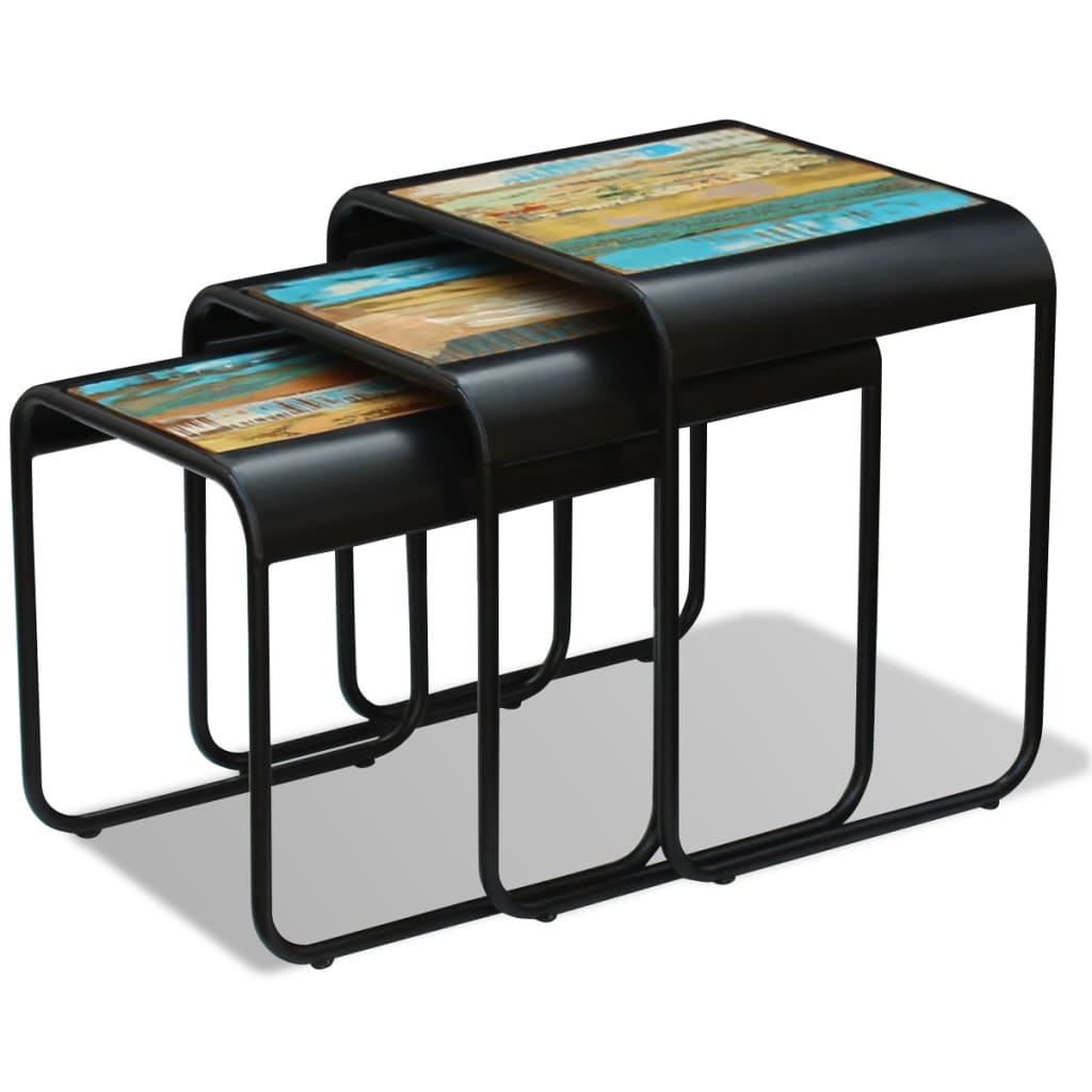 vidaXL Τραπεζάκια Ζιγκόν 3 τεμ. από Μασίφ Ανακυκλωμένο Ξύλο