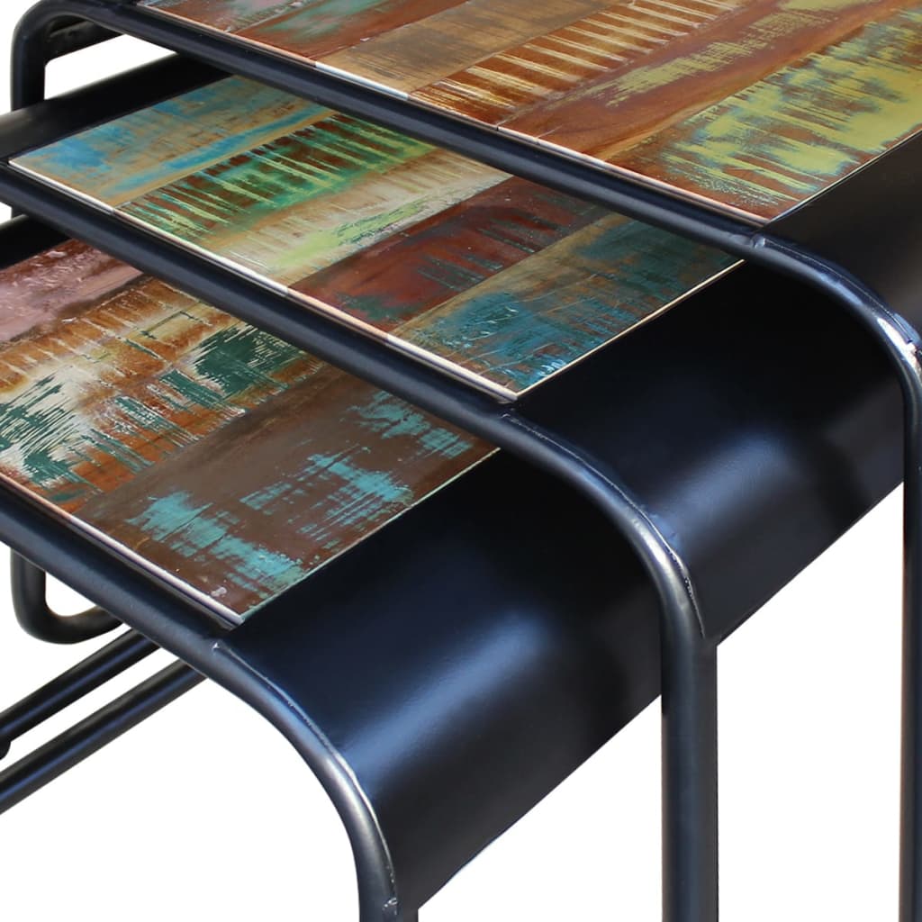 vidaXL Τραπεζάκια Ζιγκόν 3 τεμ. από Μασίφ Ανακυκλωμένο Ξύλο