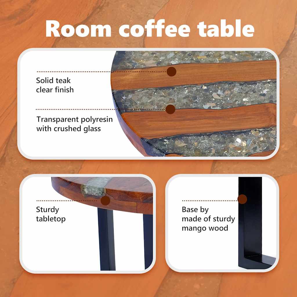 vidaXL Τραπεζάκι Σαλονιού 60 εκ. από Ξύλο Teak και Ρητίνη