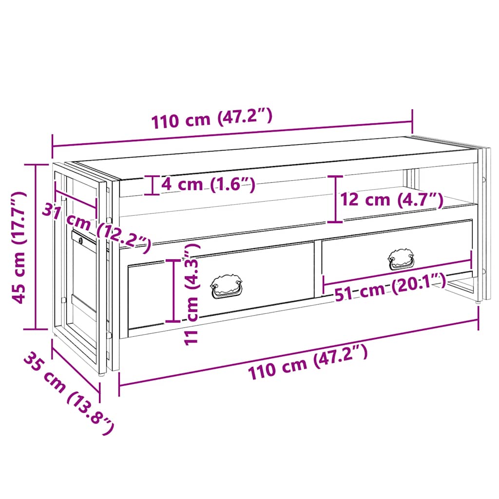 vidaXL Έπιπλο Τηλεόρασης 120 x 35 x 45 εκ. από Μασίφ Ξύλο Ακακίας