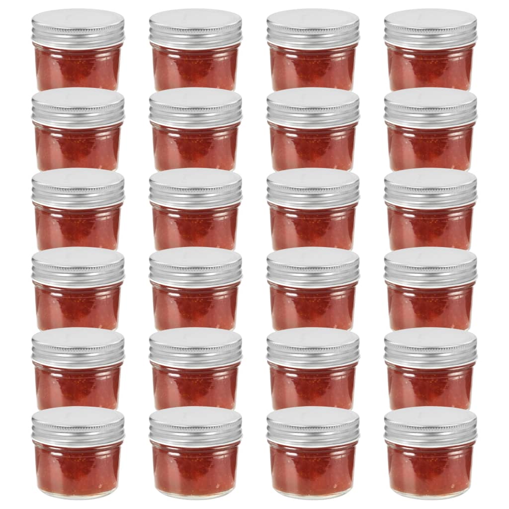 vidaXL Βάζα Μαρμελάδας 24 τεμ. 110 ml Γυάλινα με Ασημένια Καπάκια
