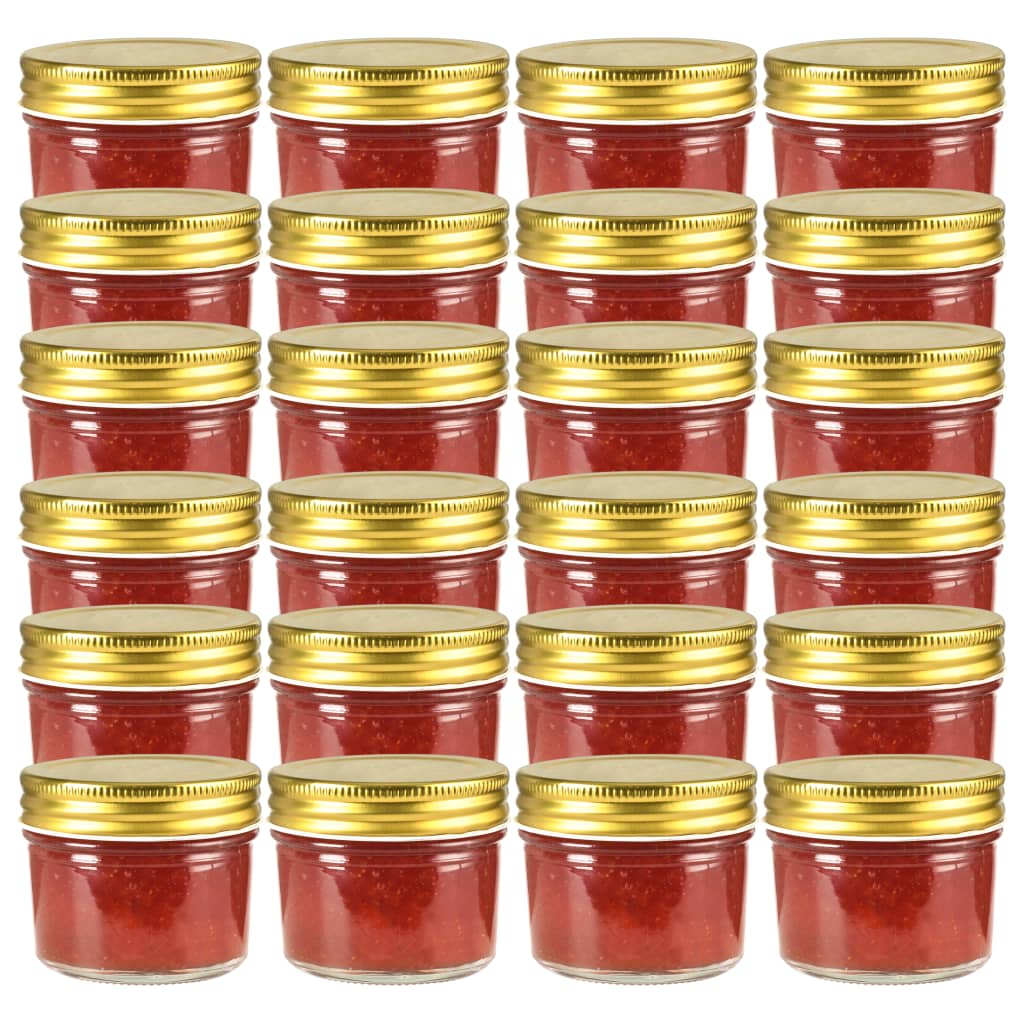 vidaXL Βάζα Μαρμελάδας 24 τεμ. 110 ml Γυάλινα με Χρυσά Καπάκια