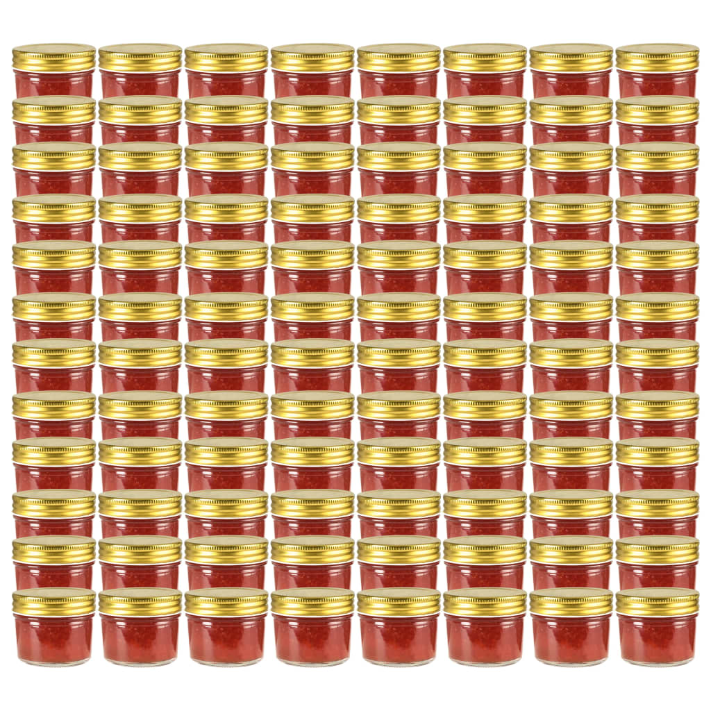 vidaXL Βάζα Μαρμελάδας 96 τεμ. 110 ml Γυάλινα με Χρυσά Καπάκια