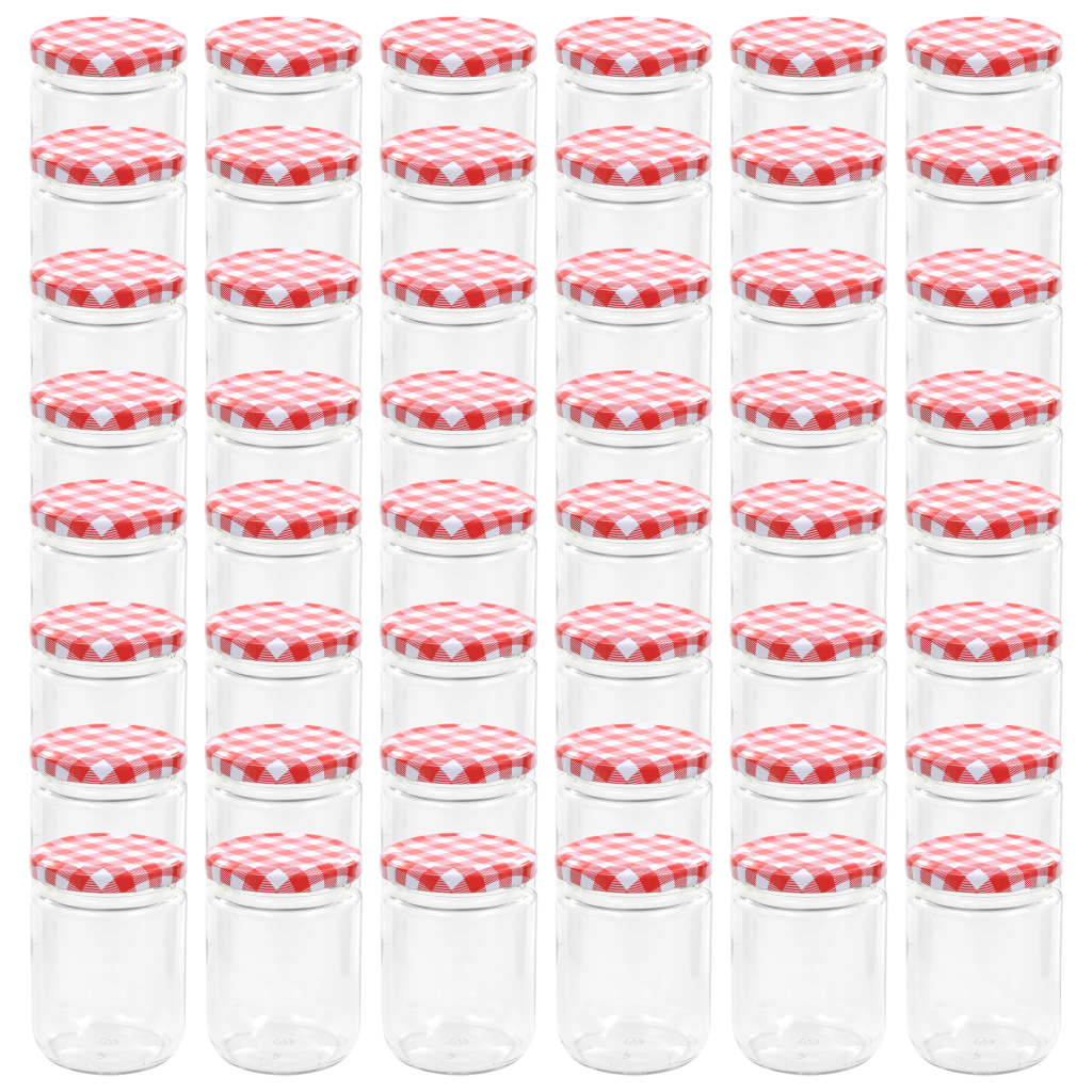 vidaXL Βάζα Μαρμελάδας 48 τεμ. 230 ml Γυάλινα με Κόκκινα/Λευκά Καπάκια