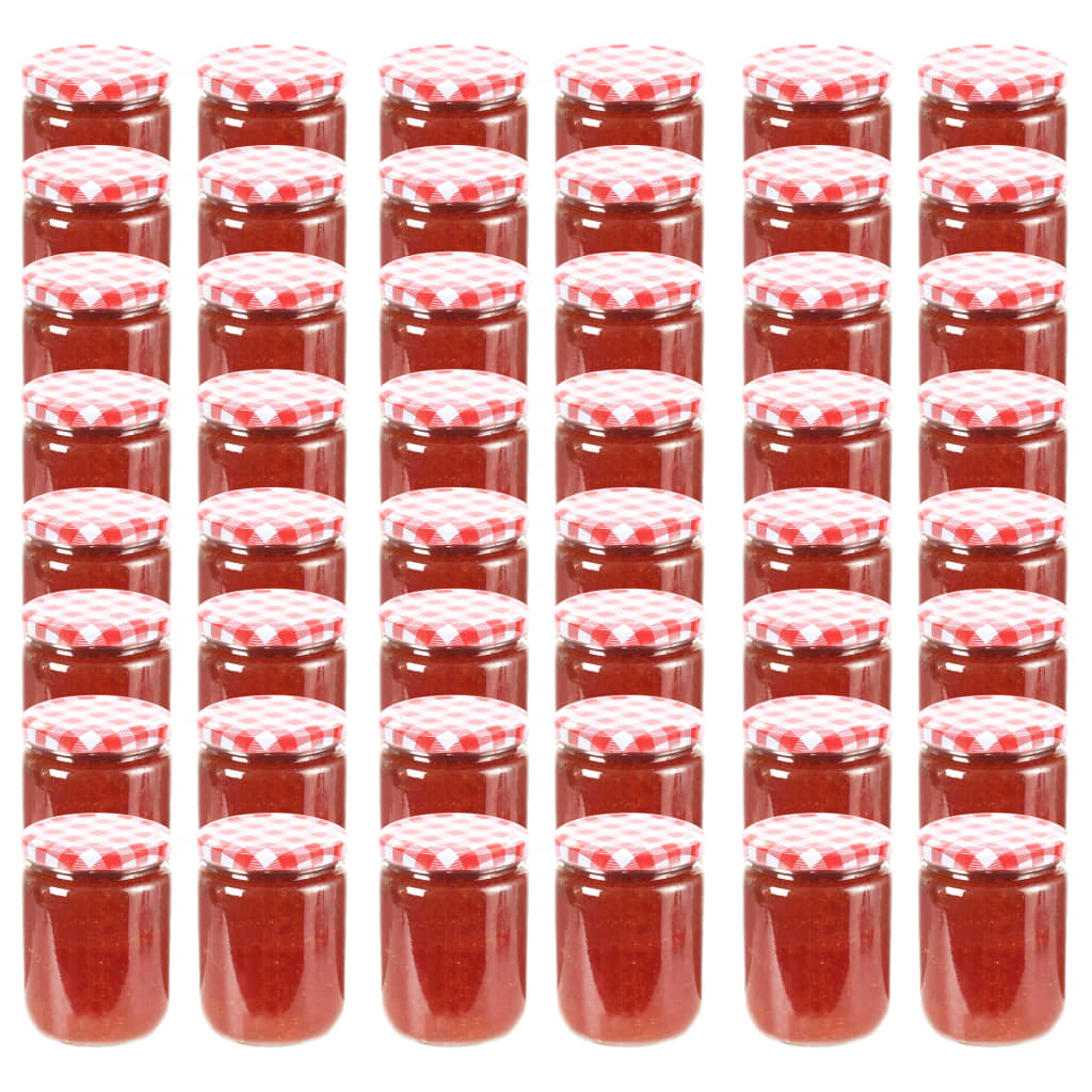 vidaXL Βάζα Μαρμελάδας 48 τεμ. 230 ml Γυάλινα με Κόκκινα/Λευκά Καπάκια