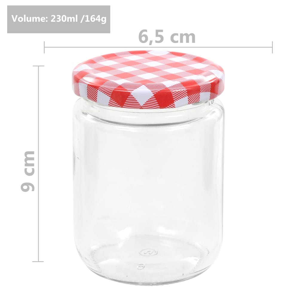 vidaXL Βάζα Μαρμελάδας 96 τεμ. 230 ml Γυάλινα με Κόκκινα/Λευκά Καπάκια