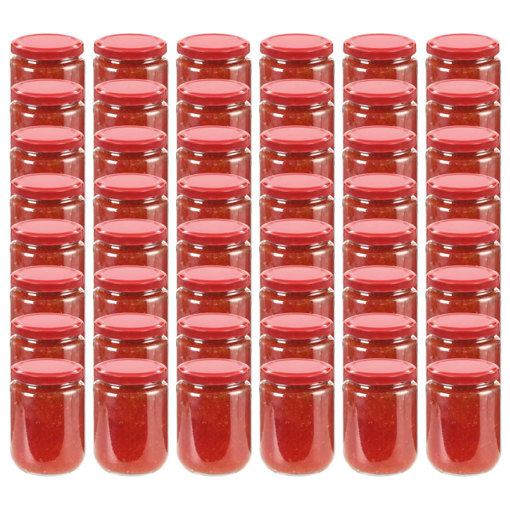 vidaXL Βάζα Μαρμελάδας 48 τεμ. 230 ml Γυάλινα με Κόκκινα Καπάκια