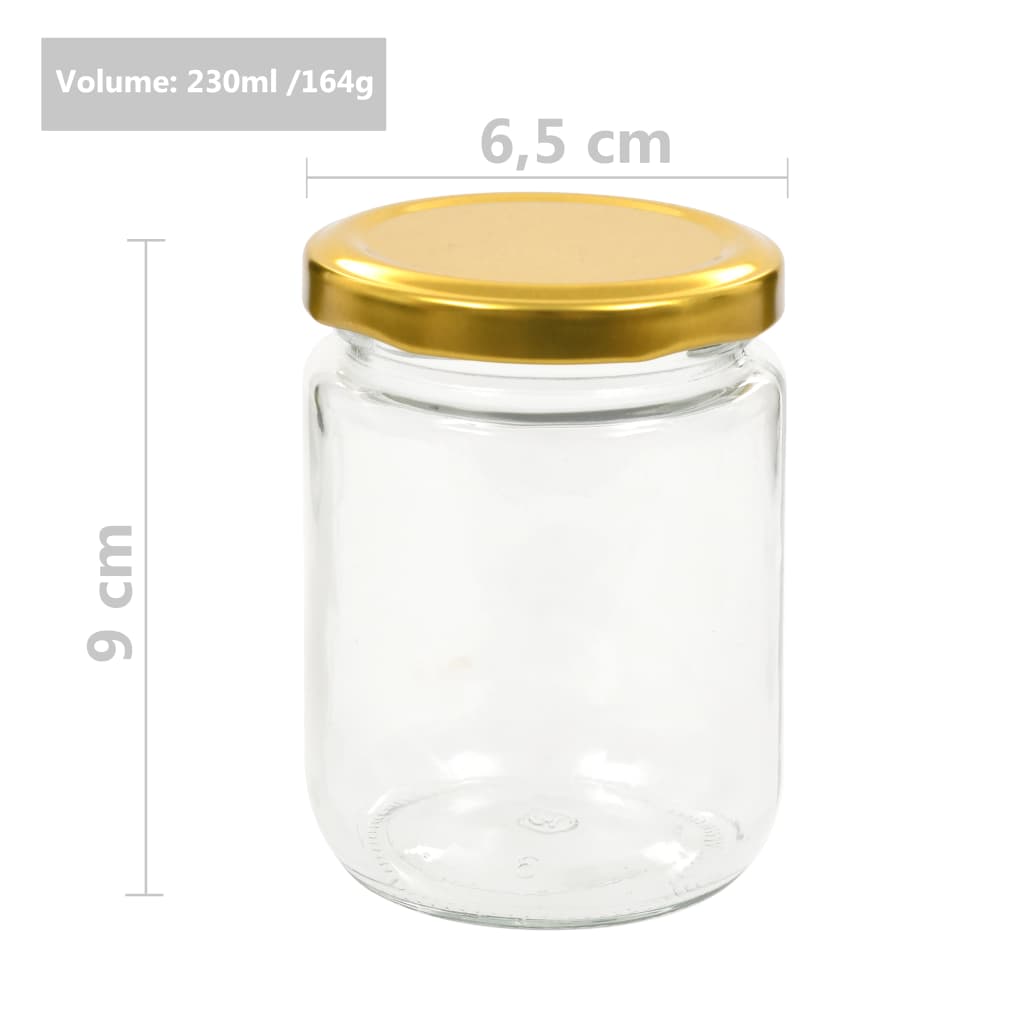 vidaXL Βάζα Μαρμελάδας 48 τεμ. 230 ml Γυάλινα με Χρυσά Καπάκια