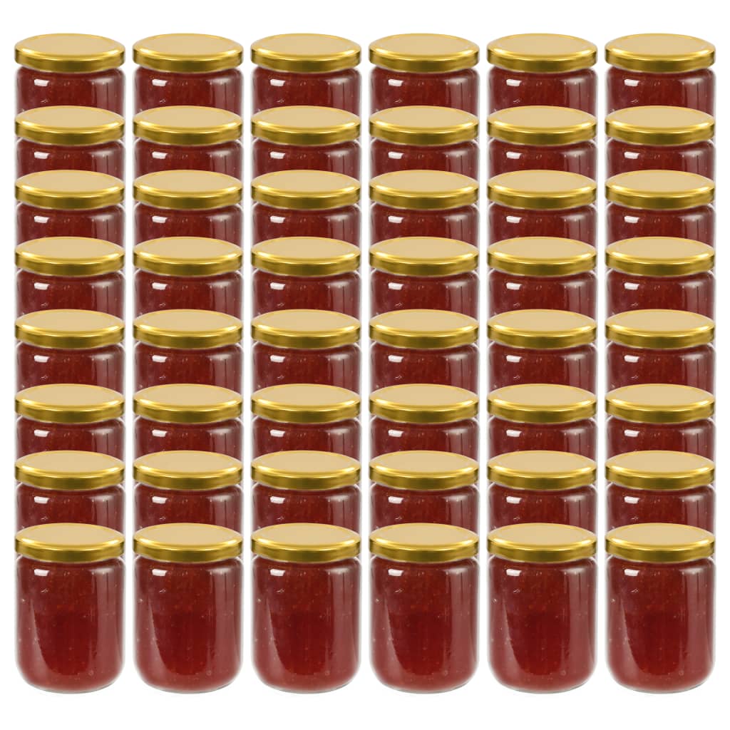 vidaXL Βάζα Μαρμελάδας 48 τεμ. 230 ml Γυάλινα με Χρυσά Καπάκια