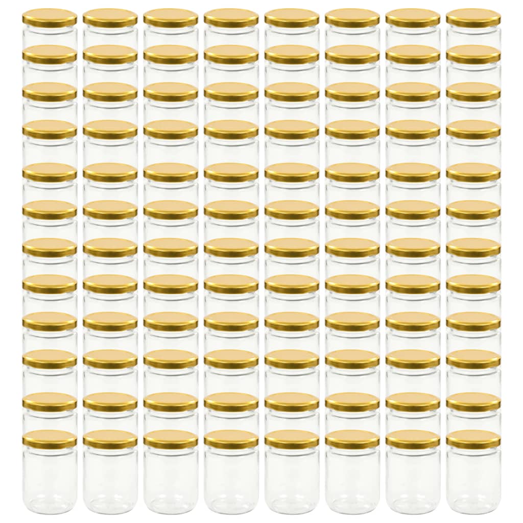 vidaXL Βάζα Μαρμελάδας 96 τεμ. 230 ml Γυάλινα με Χρυσά Καπάκια