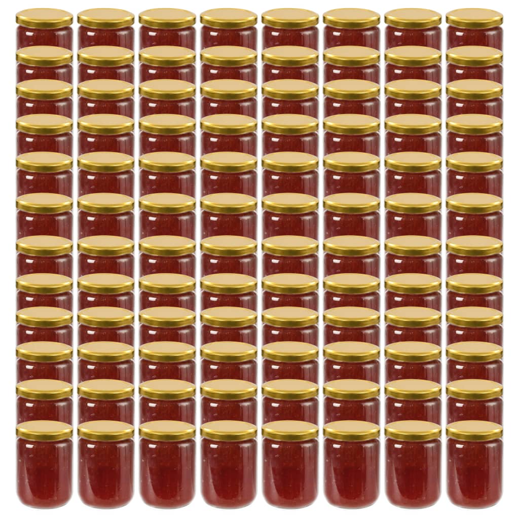 vidaXL Βάζα Μαρμελάδας 96 τεμ. 230 ml Γυάλινα με Χρυσά Καπάκια