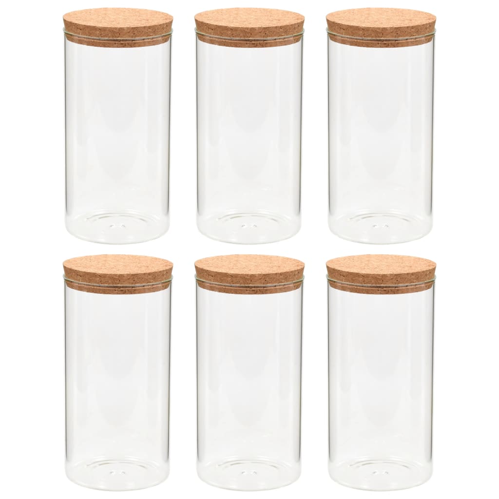 vidaXL Βάζα 6 τεμ. 1100 ml Γυάλινα με Καπάκι από Φελλό