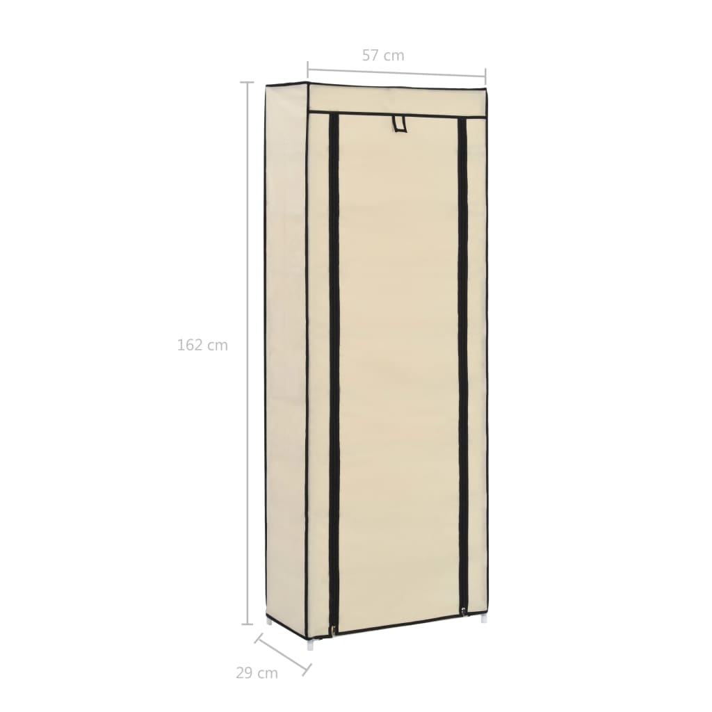 vidaXL Παπουτσοθήκη με Κάλυμμα Κρεμ 57 x 29 x 162 εκ. Υφασμάτινη