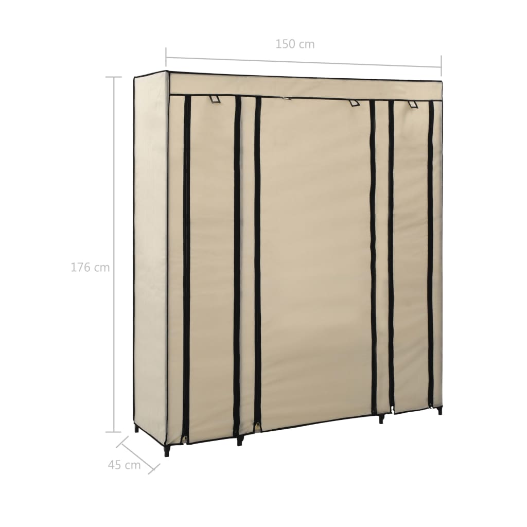 vidaXL Ντουλάπα με Ράφια / Σωλήνες Κρεμ 150x45x176 εκ. Υφασμάτινη