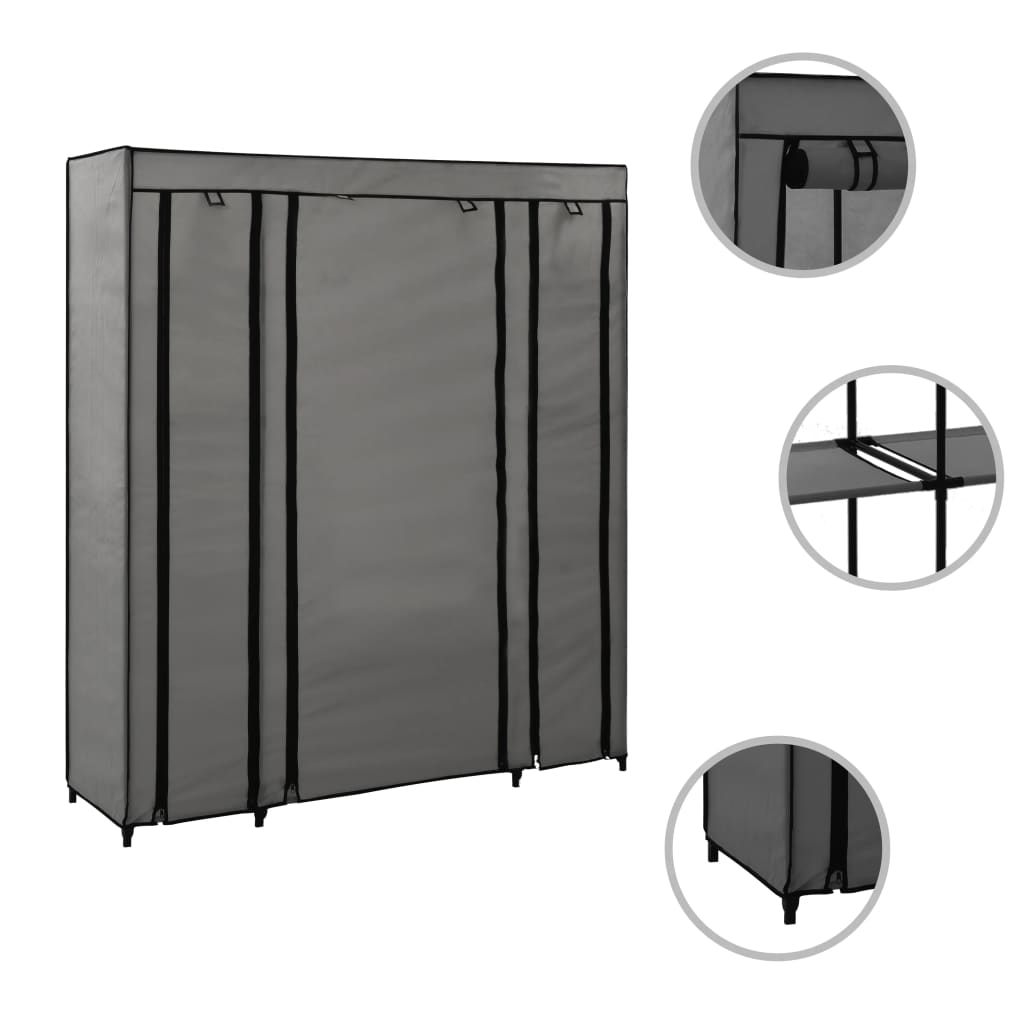 vidaXL Ντουλάπα με Ράφια / Σωλήνες Γκρι 150x45x176 εκ. Υφασμάτινη