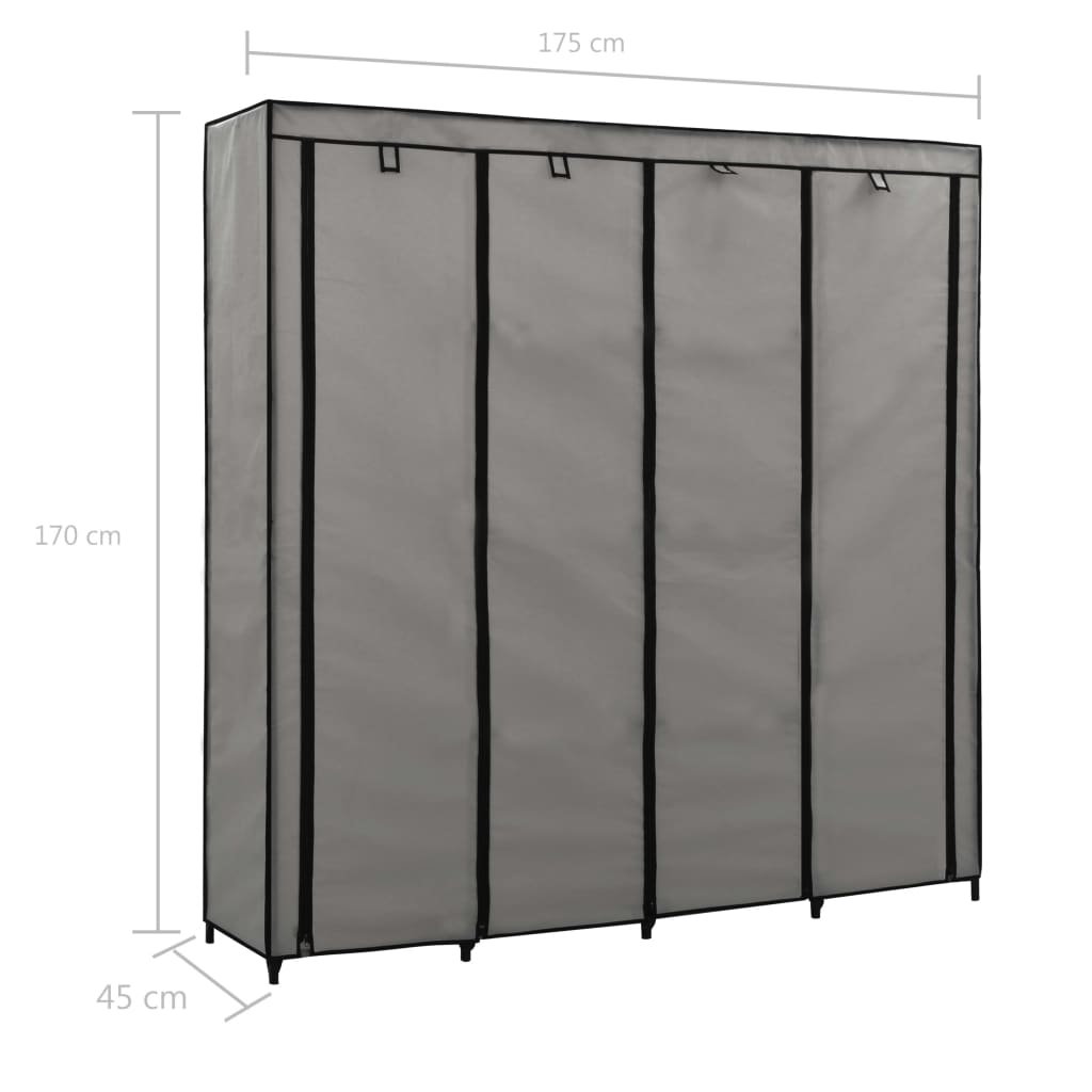 vidaXL Ντουλάπα με 4 Αποθηκευτικά Τμήματα Γκρι 175 x 45 x 170 εκ.