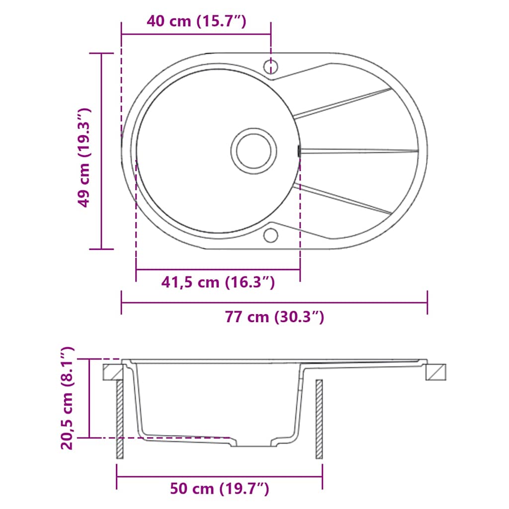 vidaXL Νεροχύτης με Μονή Γούρνα Οβάλ Μπεζ Γρανιτένιος