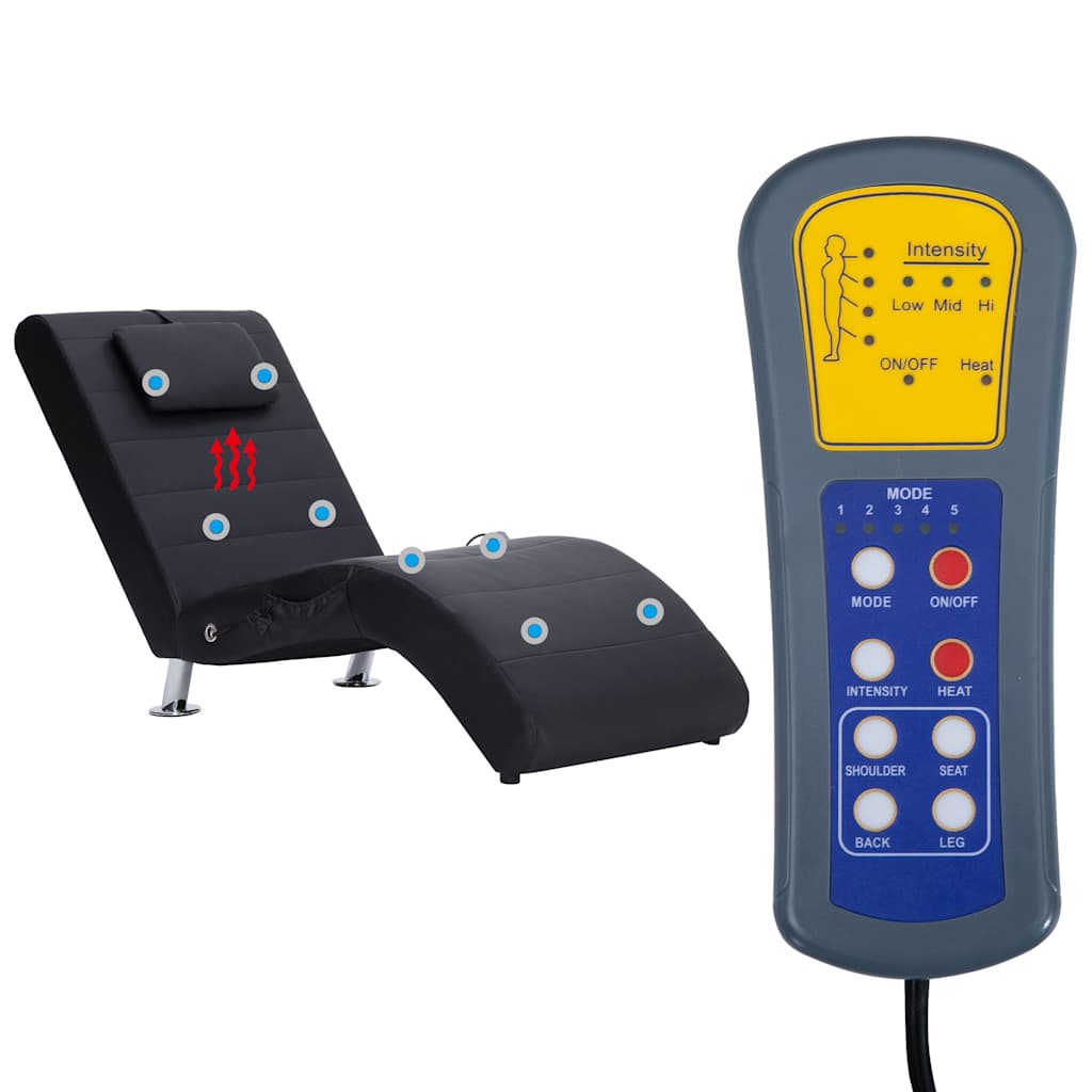 vidaXL Πολυθρόνα/Ανάκλιντρο Μασάζ Μαύρη Συνθετικό Δέρμα με Μαξιλάρι