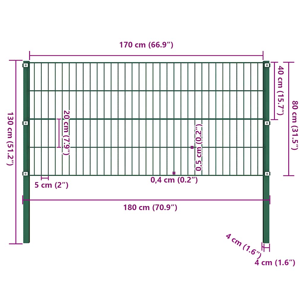 vidaXL Πάνελ Περίφραξης με Στύλους Σιδερένιο Πράσινο 176,5 x 80 εκ.